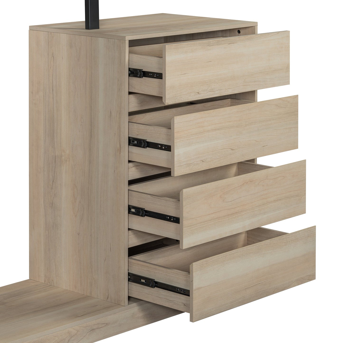 Wardrobe With 4 Drawers And 3 Shelves,Natural Natural Mdf Metal