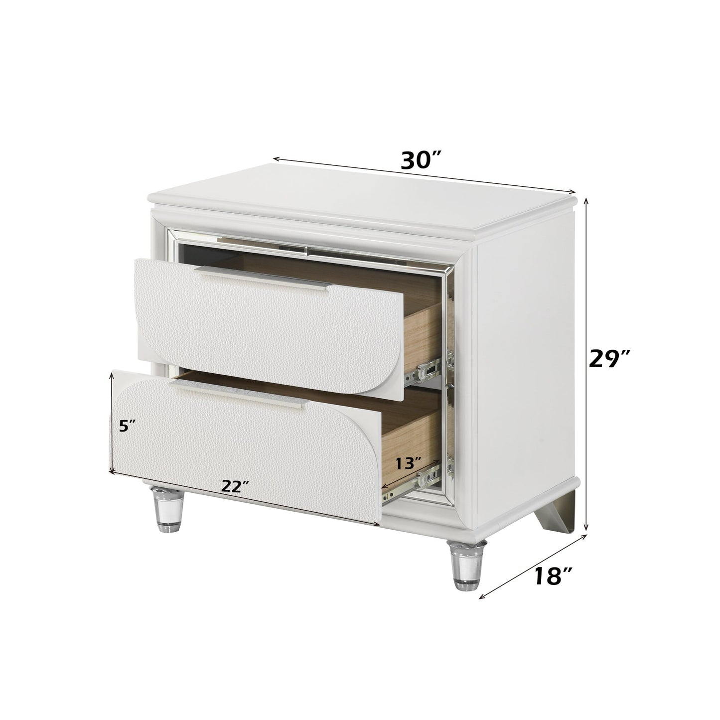 Tarian Pearl White Finish Nightstand White Acrylic,Synthetic Wood