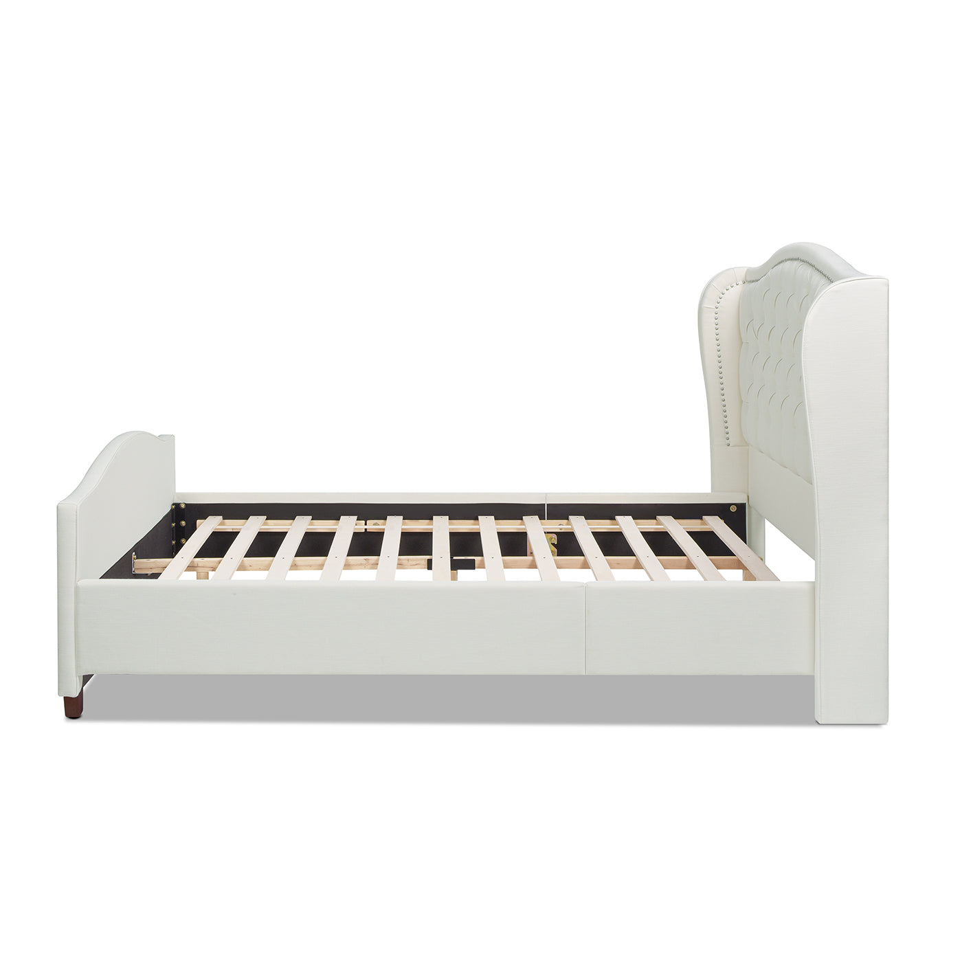 Fontana Wingback Upholstered Platform Bed Frame, Queen, Antique White Polyester White Foam Polyester