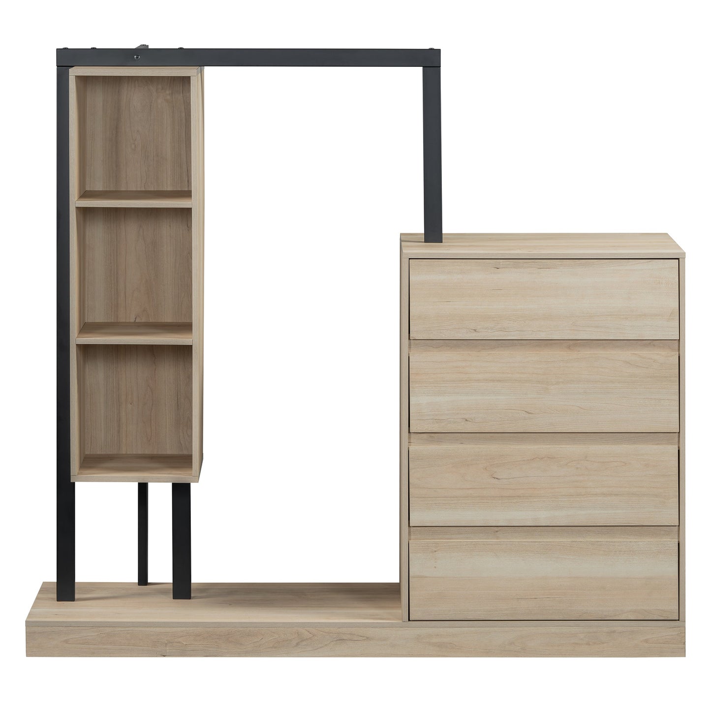 Wardrobe With 4 Drawers And 3 Shelves,Natural Natural Mdf Metal