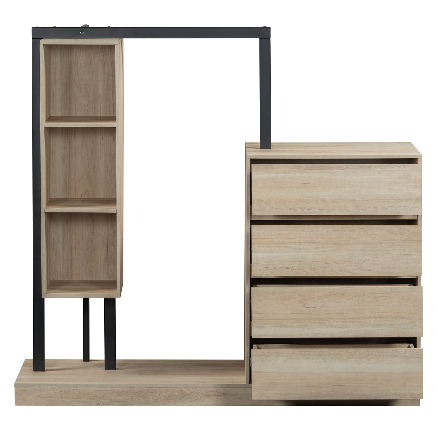 Wardrobe With 4 Drawers And 3 Shelves,Natural Natural Mdf Metal
