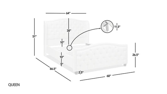 Fontana Wingback Upholstered Platform Bed Frame, Queen, Antique White Polyester White Foam Polyester
