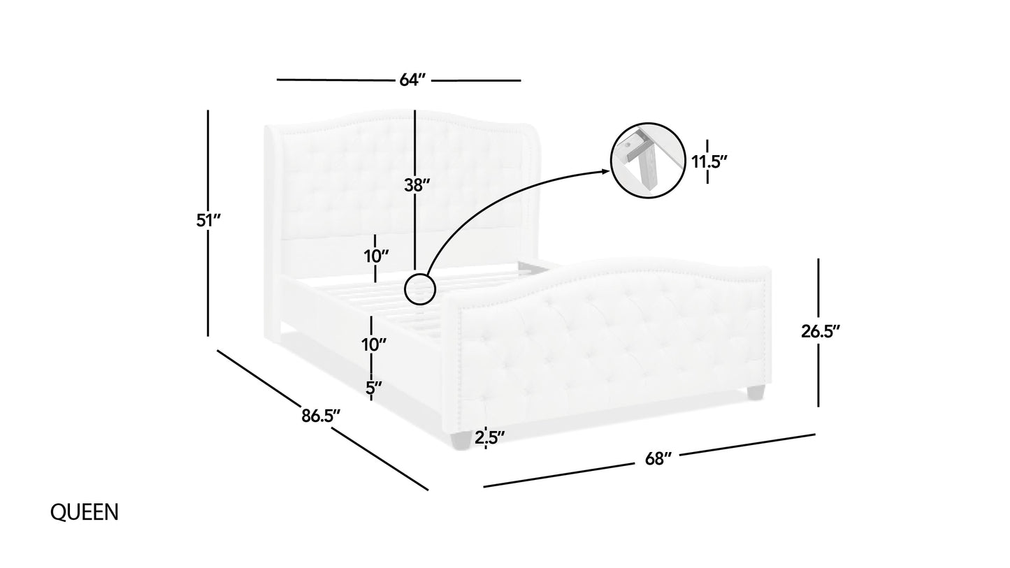 Fontana Wingback Upholstered Platform Bed Frame, Queen, Antique White Polyester White Foam Polyester