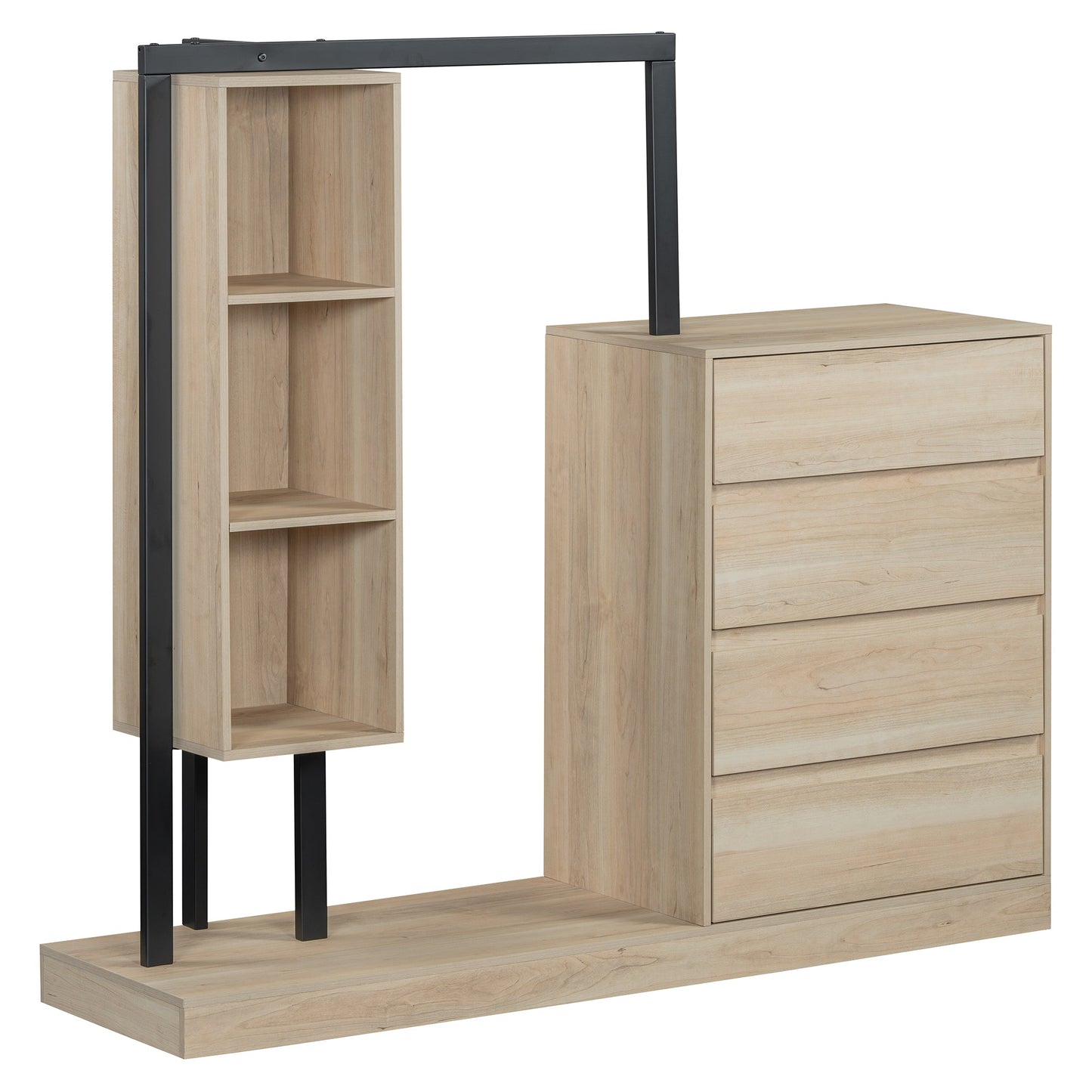 Wardrobe With 4 Drawers And 3 Shelves,Natural Natural Mdf Metal