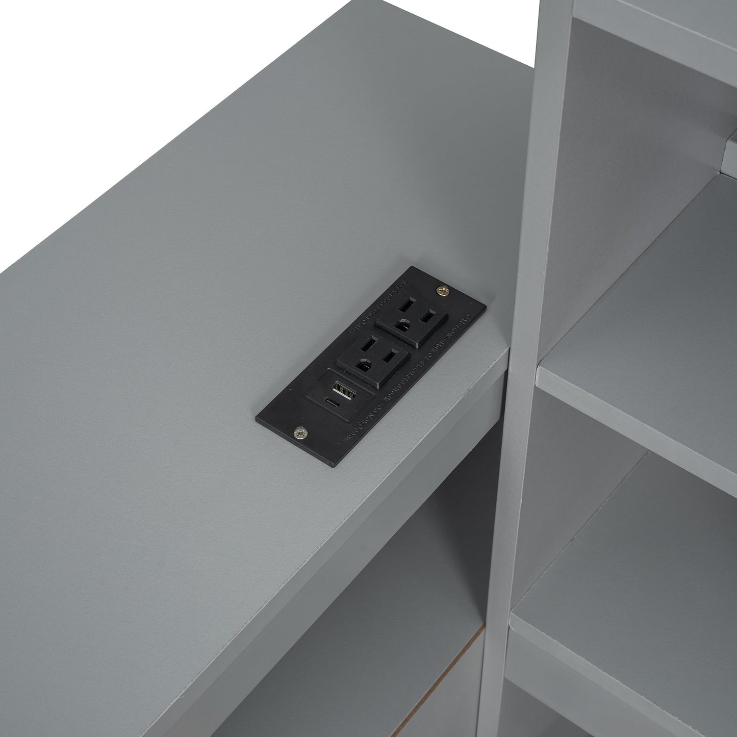 Full Size Wooden Platform Bed With Multi Functional Storage Space, Nightstand, 2 Drawers, Usb Ports And Desk, Gray Full Gray Wood