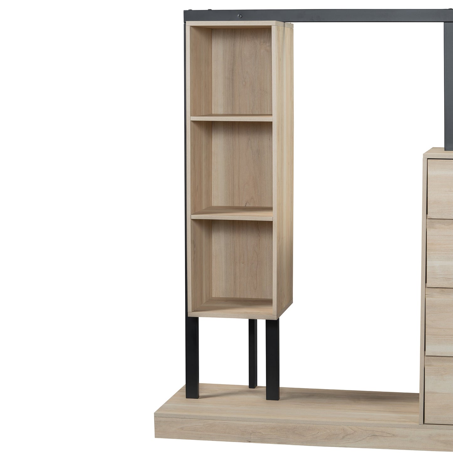 Wardrobe With 4 Drawers And 3 Shelves,Natural Natural Mdf Metal