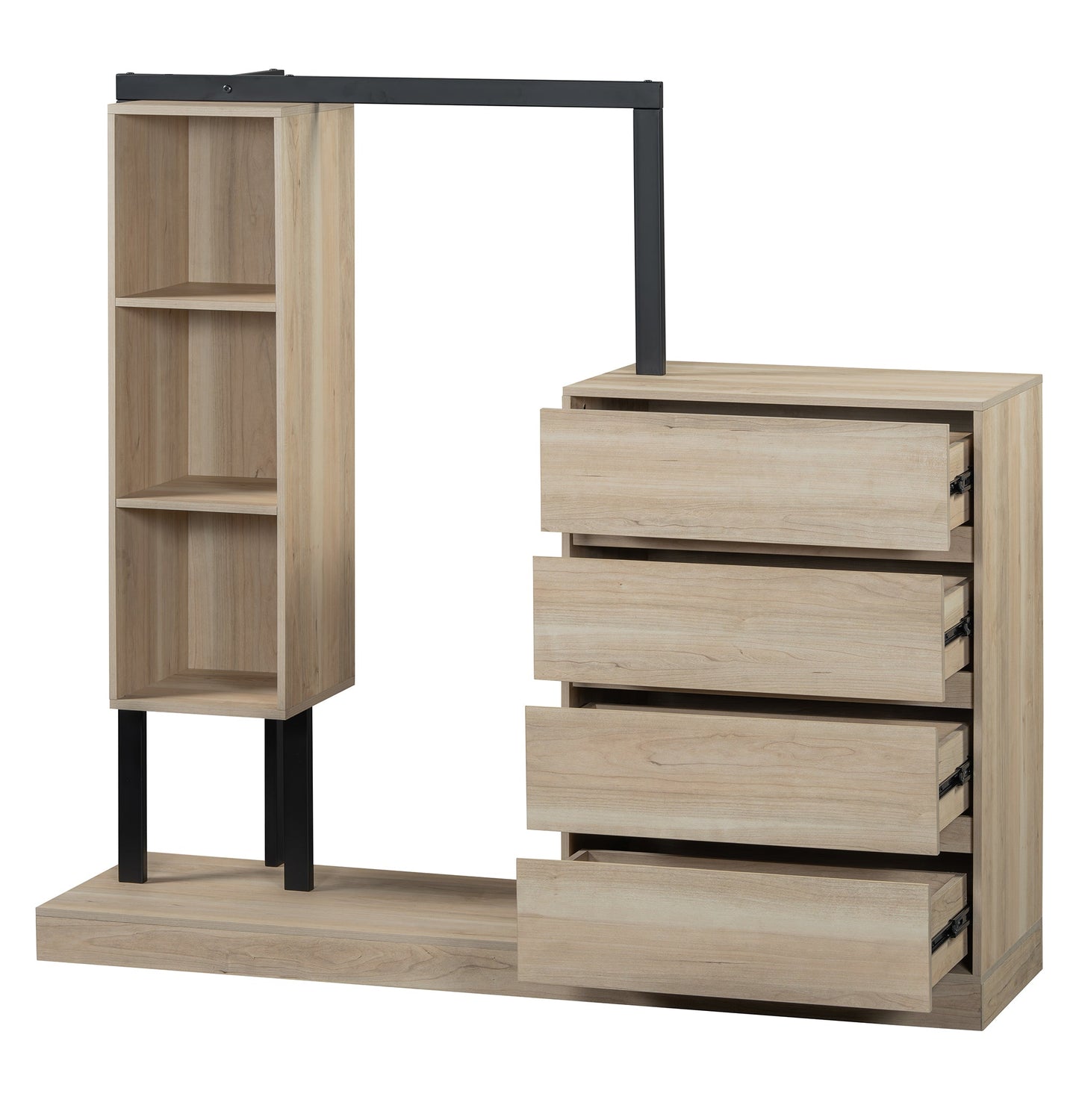 Wardrobe With 4 Drawers And 3 Shelves,Natural Natural Mdf Metal