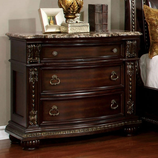 Formal Traditional 1Pc Nightstand Only Brown Cherry Solid Wood 3 Drawers Bedroom Furniture Genuine Marble Top Brown Brown 3 Drawers Bedroom Bedside Cabinet Traditional Drawers Cherry Solid Wood