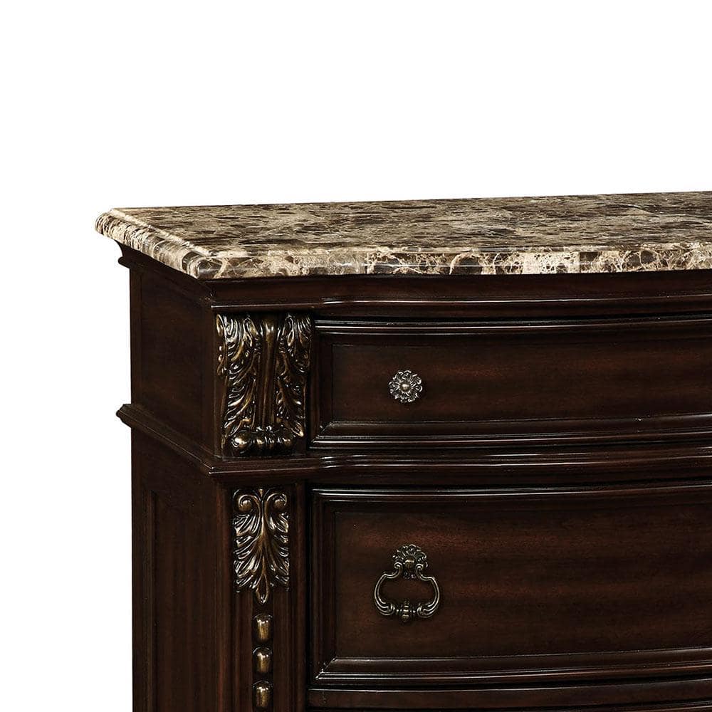 Formal Traditional 1Pc Nightstand Only Brown Cherry Solid Wood 3 Drawers Bedroom Furniture Genuine Marble Top Brown Brown 3 Drawers Bedroom Bedside Cabinet Traditional Drawers Cherry Solid Wood